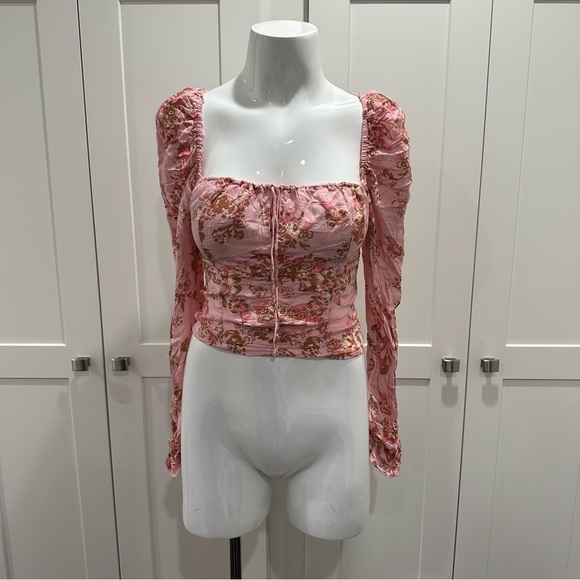 Free People Hilary Printed Top in Pink Combo Size Small - Picture 5 of 9